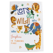 野生のサファリ動物の子供の誕生日パーティー ミディアムペーパーバッグ (正面)