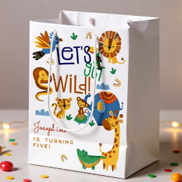 野生のサファリ動物の子供の誕生日パーティー ミディアムペーパーバッグ