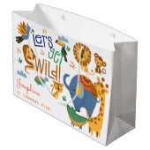 野生のサファリ動物の子供の誕生日パーティー ラージペーパーバッグ (裏面アングル)