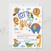 野生のサファリ動物の子供の誕生日パーティー 招待状