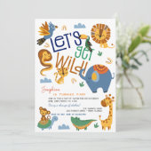 野生のサファリ動物の子供の誕生日パーティー 招待状