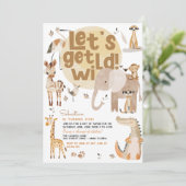 野生のサファリ動物の子供の誕生日パーティー 招待状 (スタンド正面)