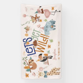 野生のサファリ動物の子供の誕生日パーティー 横断幕 (縦)