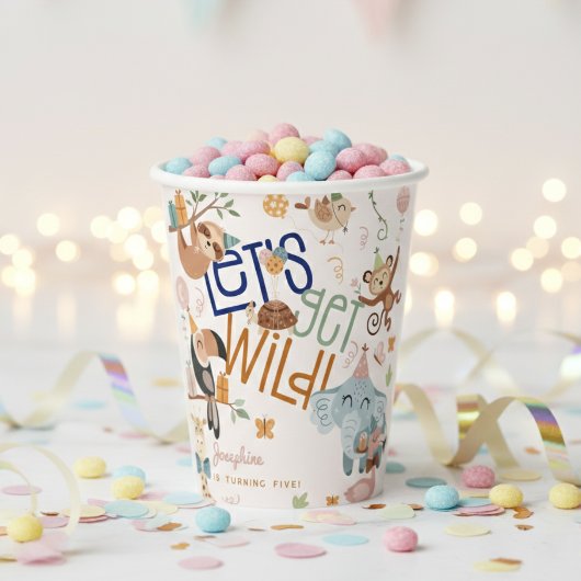 野生のサファリ動物の子供の誕生日パーティー 紙コップ