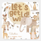 野生のサファリ動物の子供の誕生日 スクエアシール (正面)