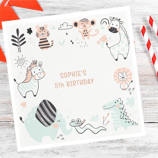 野生のサファリ動物の子供の誕生日 スタンダードランチョンナプキン