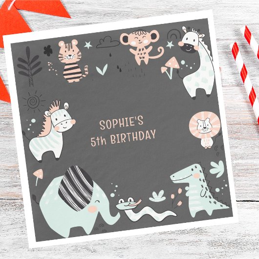 野生のサファリ動物の子供の誕生日 スタンダードランチョンナプキン