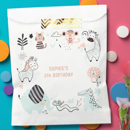 野生のサファリ動物の子供の誕生日 フェイバーバッグ