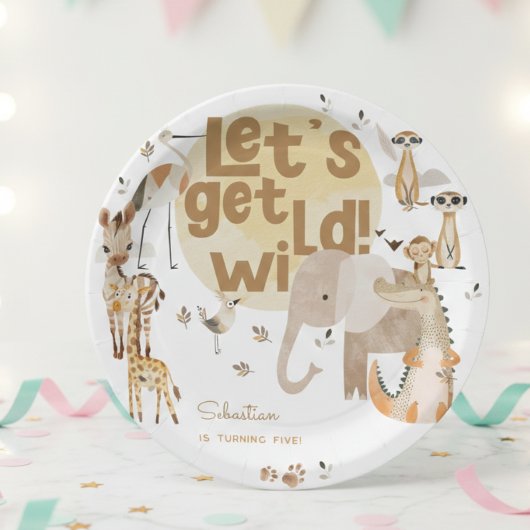 野生のサファリ動物の子供の誕生日 ペーパープレート