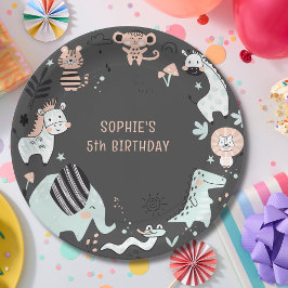 野生のサファリ動物の子供の誕生日 ペーパープレート