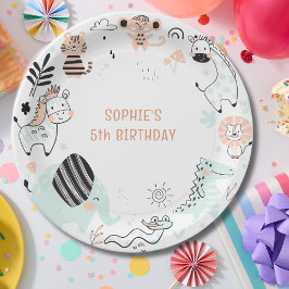 野生のサファリ動物の子供の誕生日 ペーパープレート