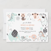 野生のサファリ動物の子供の誕生日 招待状 (正面)