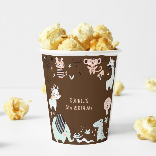 野生のサファリ動物の子供の誕生日 紙コップ