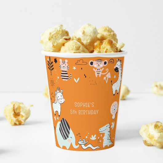 野生のサファリ動物の子供の誕生日 紙コップ