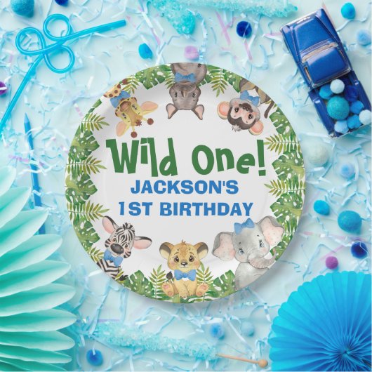 野生のサファリ動物の少年ファースト誕生日 ペーパープレート (パーティー)