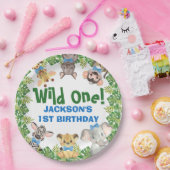野生のサファリ動物の少年ファースト誕生日 ペーパープレート (パーティー)