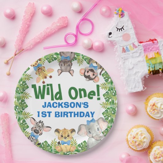 野生のサファリ動物の少年ファースト誕生日 ペーパープレート (パーティー)