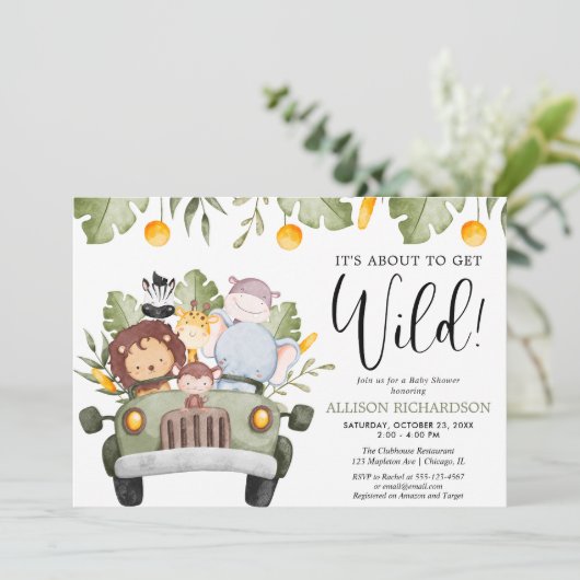 野生のサファリ動物の男の子のシャワーを取得する 招待状 (スタンド正面)