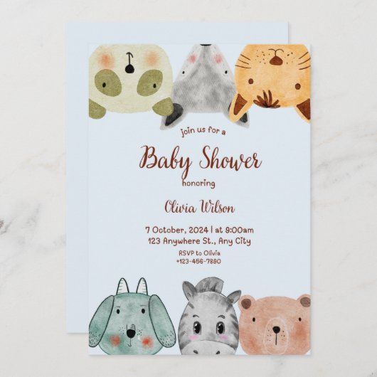 野生のサファリ動物の男の子のシャワー 招待状 (正面/裏面)