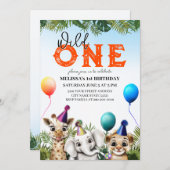 野生のサファリ動物の誕生日パーティーへの招待 招待状 (正面/裏面)