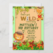 野生のサファリ動物の誕生日パーティーを開催 招待状 (正面)