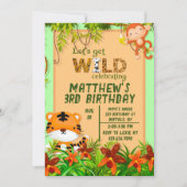 野生のサファリ動物の誕生日パーティーを開催 招待状 (正面)