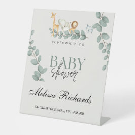 野生のサファリ動物の赤ちゃんシャワージャングルの緑 台座サイン