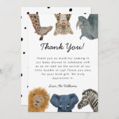 野生のサファリ動物の赤ちゃんシャワー男女兼用 サンキューカード (正面/裏面)