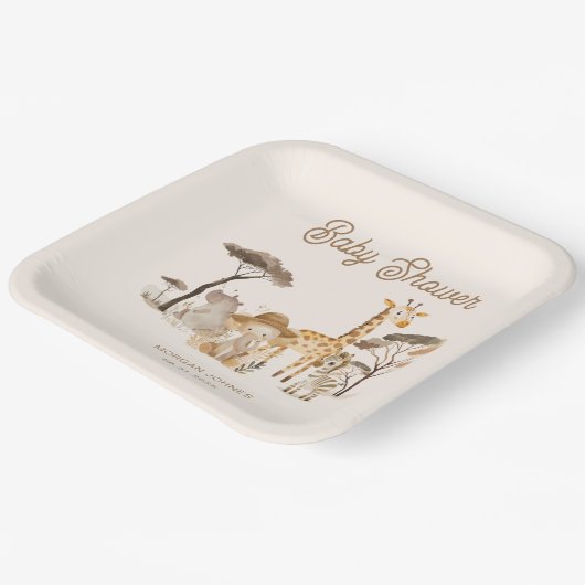 野生のサファリ動物の赤ちゃんシャワー ペーパープレート (傾斜あり)