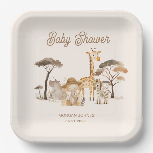 野生のサファリ動物の赤ちゃんシャワー ペーパープレート (正面)