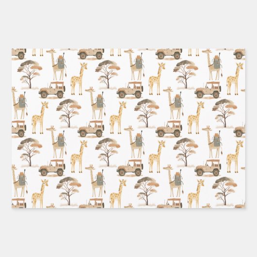 野生のサファリ動物の赤ちゃんシャワー ラッピングペーパーシート (正面2)