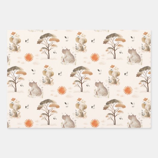 野生のサファリ動物の赤ちゃんシャワー ラッピングペーパーシート (正面)