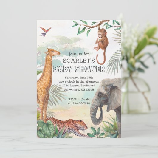 野生のサファリ動物の赤ちゃんシャワー 招待状 (スタンド正面)