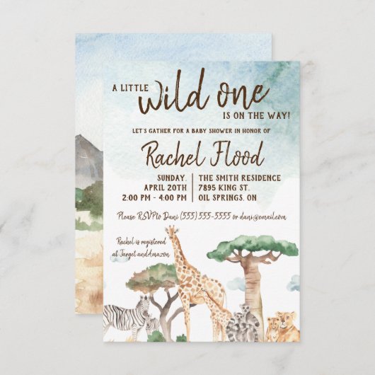 野生のサファリ動物の赤ちゃんシャワー 招待状 (正面/裏面)