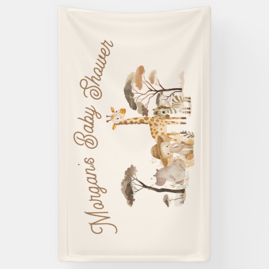 野生のサファリ動物の赤ちゃんシャワー 横断幕 (縦)