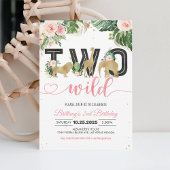 野生のサファリ動物の2人の女の子の誕生日 招待状