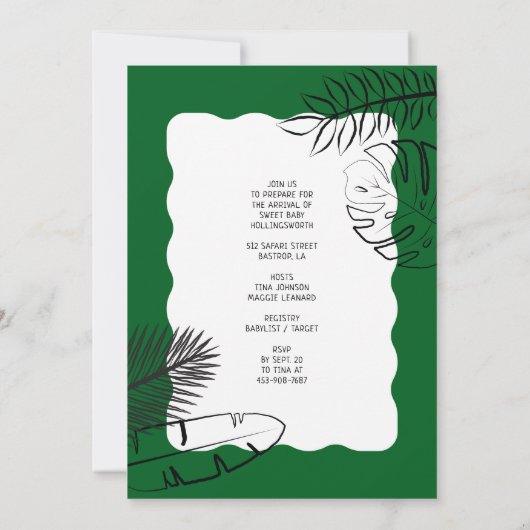 野生のサファリ動物フレームテラコッタベビーシャワー 招待状 (裏面)