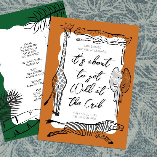 野生のサファリ動物フレームテラコッタベビーシャワー 招待状