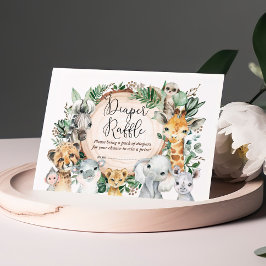 野生のサファリ動物ベビーシャワーおむつラッフル エンクロージャーカード