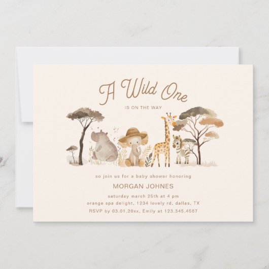 野生のサファリ動物ボホベビーシャワー 招待状 (正面)