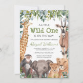 野生のサファリ動物 – キリン、象のベビーシャワー 招待状 (正面)