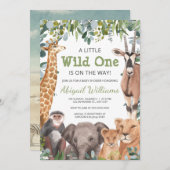 野生のサファリ動物 – キリン、象のベビーシャワー 招待状 (正面/裏面)