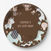 野生のサファリ動物 子供の誕生日 ペーパープレート (正面)