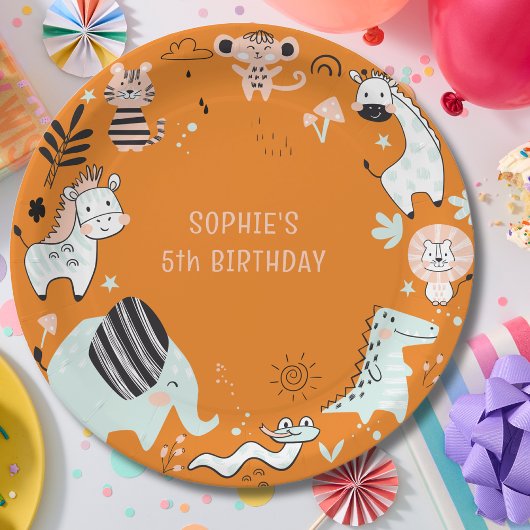 野生のサファリ動物 子供の誕生日 ペーパープレート