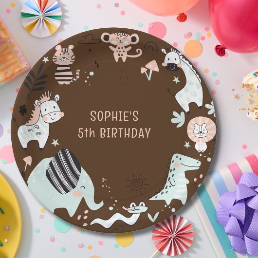 野生のサファリ動物 子供の誕生日 ペーパープレート