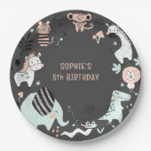 野生のサファリ動物 子供の誕生日 ペーパープレート (正面)