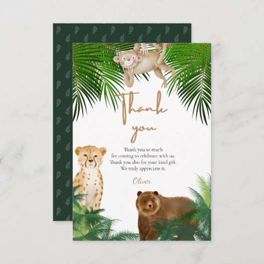 野生のサファリ4歳の誕生日4回 サンキューカード (正面/裏面)