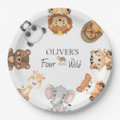 野生のサファリ4歳の誕生日4回 ペーパープレート (正面)