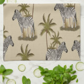 野生のシマウマとヤシの木 キッチンタオル (折り畳み)