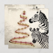 野生のシマウマとリボンがクリスマスツリーフラットを見つめた シーズンカード (正面/裏面)